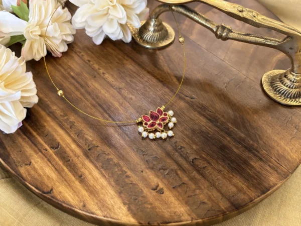 Lotus pendant invisible chain with Pearl Hangings