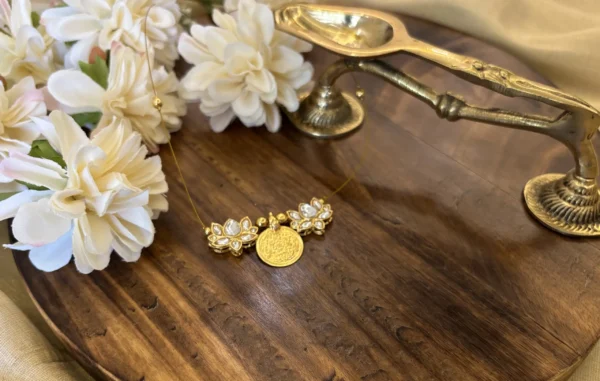 Goddess Laxmi Coin and Lotus Pendant Invisible Chain