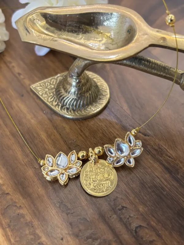 Goddess Laxmi Coin and Lotus Pendant Invisible Chain